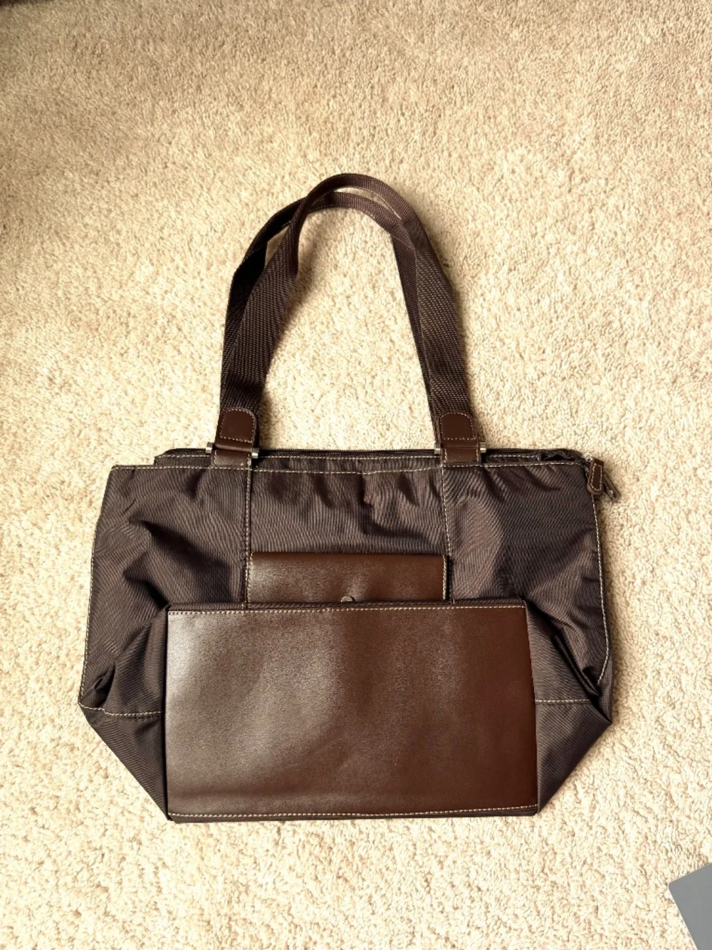 Liz Claiborne Brown Nylon Tote Shoulder Bag Lightweight Work Travel